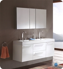 Fresca Opulento White Modern Double Sink Bathroom Vanity w/ Medicine Cabinet