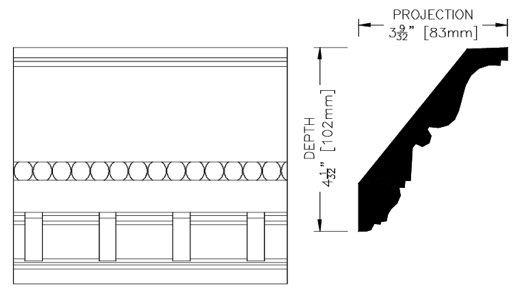 WHW688MIL Ornamental BEAD/DENTIL CORNICE MLDG 27/32"x5-3/16" 