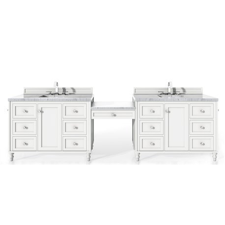Copper Cove Encore 122" Double Vanity Set, Bright White w/ 3 CM Arctic Fall Solid Surface Top