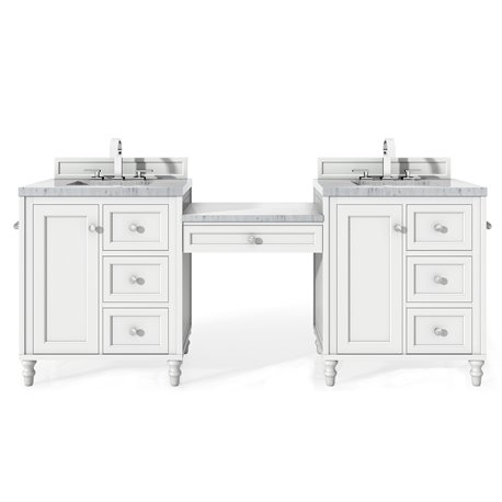 Copper Cove Encore 86" Double Vanity Set, Bright White w/ 3 CM Arctic Fall Solid Surface Top