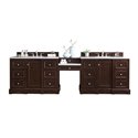 De Soto 118" Double Vanity Set, Burnished Mahogany w/ 3 CM Arctic Fall Solid Surface Top