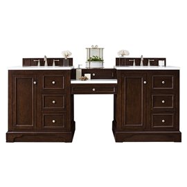 De Soto 82" Double Vanity Set, Burnished Mahogany w/ 3 CM Arctic Fall Solid Surface Top