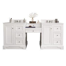 De Soto 82" Double Vanity Set, Bright White w/ 3 CM Arctic Fall Solid Surface Top