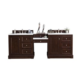 De Soto 94" Double Vanity Set, Burnished Mahogany w/ 3 CM Arctic Fall Solid Surface Top