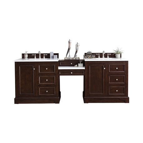 De Soto 94" Double Vanity Set, Burnished Mahogany w/ 3 CM Arctic Fall Solid Surface Top