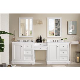 De Soto 94" Double Vanity Set, Bright White w/ 3 CM Arctic Fall Solid Surface Top