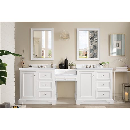 De Soto 94" Double Vanity Set, Bright White w/ 3 CM Arctic Fall Solid Surface Top