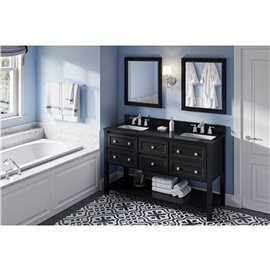 60" Black Adler Vanity, double bowl, Black Granite Vanity Top, two undermount rectangle bowls