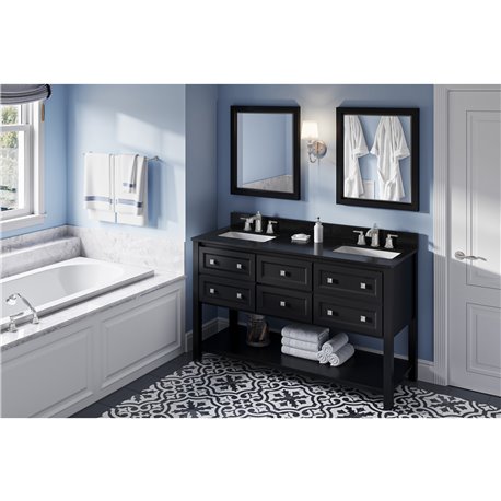 60" Black Adler Vanity, double bowl, Black Granite Vanity Top, two undermount rectangle bowls