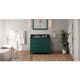 42" Forest Green Katara Vanity, left offset, Black Granite Vanity Top, undermount rectangle bowl