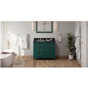 42" Forest Green Katara Vanity, left offset, Black Granite Vanity Top, undermount rectangle bowl