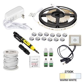 16 Ft., 120 Lumens/Ft. 12-volt Accent Output Touch Dimmer Switch Tape Light Kit, Single-White, Warm White 2700K