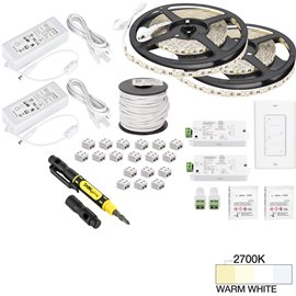 32 Ft.. 225 Lumens/Ft. 12-volt Standard Output Duo Wireless Controller Tape Light Kit, 2 Zone 2 Area, Single-White, Warm White 2