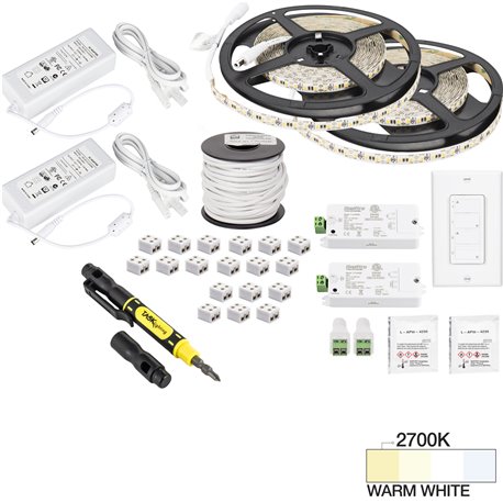 32 Ft.. 225 Lumens/Ft. 12-volt Standard Output Duo Wireless Controller Tape Light Kit, 2 Zone 2 Area, Single-White, Warm White 2