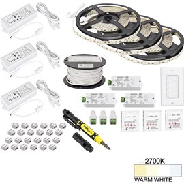 49 Ft., 225 Lumens/Ft. 12-volt Standard Output Quattro Wireless Controller Tape Light Kit, 3 Zone 3 Area, Single-White, Warm Whi