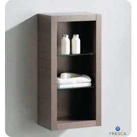Fresca Gray Oak Bathroom Linen Side Cabinet w/ 2 Glass Shelves