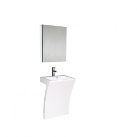 Fresca Quadro White Pedestal Sink w/ Medicine Cabinet - Modern Bathroom Vanity