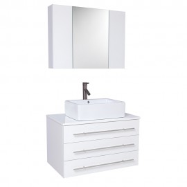 Fresca Modello White Modern Bathroom Vanity w/ Marble Countertop