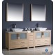 Fresca Torino 84" Light Oak Modern Double Sink Bathroom Vanity w/ Side Cabinet & Vessel Sinks