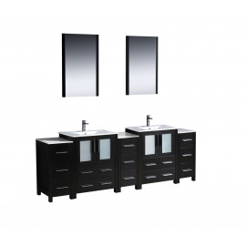 Fresca Torino 84" Espresso Modern Double Sink Bathroom Vanity w/ 3 Side Cabinets & Integrated Sinks