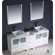 Fresca Torino 72" White Modern Double Sink Bathroom Vanity w/ Side Cabinet & Vessel Sinks