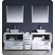 Fresca Torino 84" White Modern Double Sink Bathroom Vanity w/ Side Cabinet & Vessel Sinks