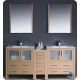 Fresca Torino 72" Light Oak Modern Double Sink Bathroom Vanity w/ Side Cabinet & Integrated Sinks