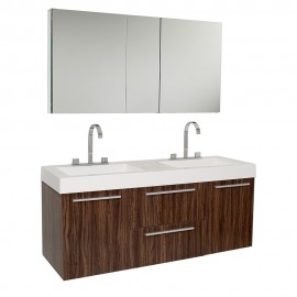 Fresca Opulento 54 Walnut Modern Double Sink Bathroom Vanity w/ Medicine Cabinet