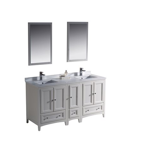 Fresca Oxford 60" Antique White Traditional Double Sink Bathroom Vanity w/ Side Cabinet