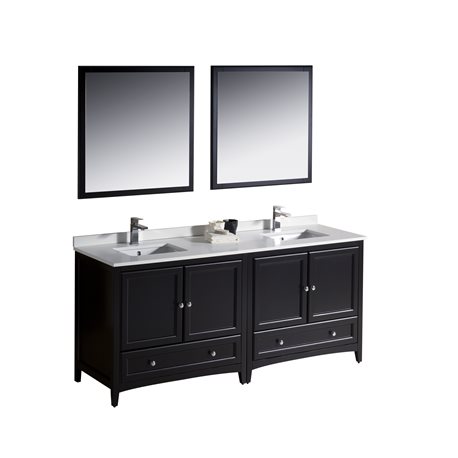 Fresca Oxford 72" Espresso Traditional Double Sink Bathroom Vanity