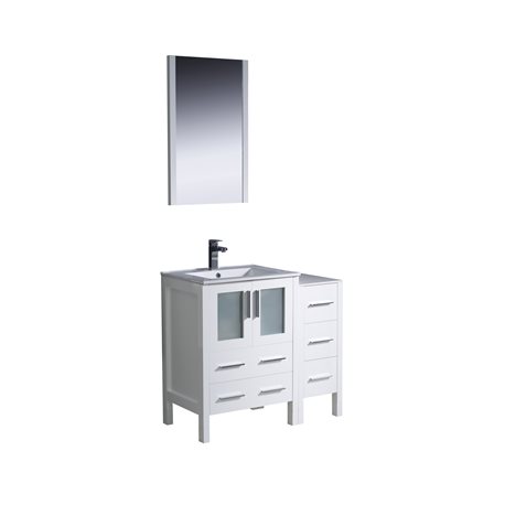 Fresca Torino 36" White Modern Bathroom Vanity w/ Side Cabinet & Integrated Sink