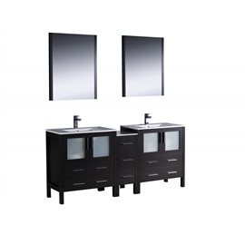 Fresca Torino 72" Espresso Modern Double Sink Bathroom Vanity w/ Side Cabinet & Integrated Sinks