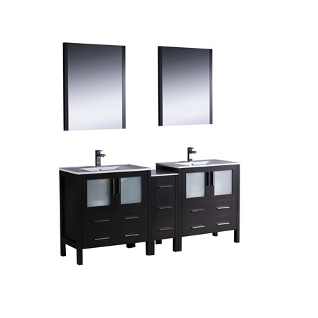 Fresca Torino 72" Espresso Modern Double Sink Bathroom Vanity w/ Side Cabinet & Integrated Sinks