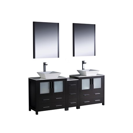 Fresca Torino 72" Espresso Modern Double Sink Bathroom Vanity w/ Side Cabinet & Vessel Sinks