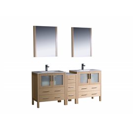 Fresca Torino 72" Light Oak Modern Double Sink Bathroom Vanity w/ Side Cabinet & Integrated Sinks