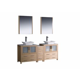 Fresca Torino 72" Light Oak Modern Double Sink Bathroom Vanity w/ Side Cabinet & Vessel Sinks