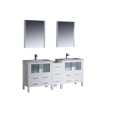 Fresca Torino 72" White Modern Double Sink Bathroom Vanity w/ Side Cabinet & Integrated Sinks
