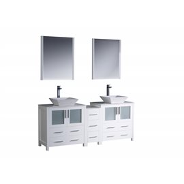 Fresca Torino 72" White Modern Double Sink Bathroom Vanity w/ Side Cabinet & Vessel Sinks