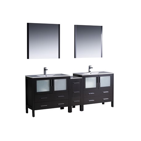 Fresca Torino 84" Espresso Modern Double Sink Bathroom Vanity w/ Side Cabinet & Integrated Sinks