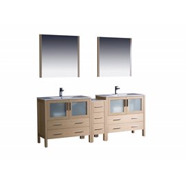 Fresca Torino 84" Light Oak Modern Double Sink Bathroom Vanity w/ Side Cabinet & Integrated Sinks