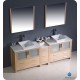 Fresca Torino 84" Light Oak Modern Double Sink Bathroom Vanity w/ Side Cabinet & Vessel Sinks