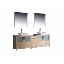 Fresca Torino 84" Light Oak Modern Double Sink Bathroom Vanity w/ Side Cabinet & Vessel Sinks