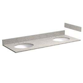 61 INCH METEORITE GRAY GRANITE VANITY TOP WITH TWO PRE-ATTACHED VITREOUS CHINA SINKS