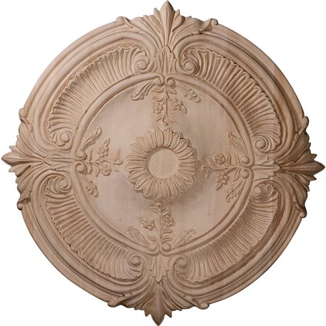 16"OD x 1 1/8"P Carved Acanthus Leaf Wood Ceiling Medallion