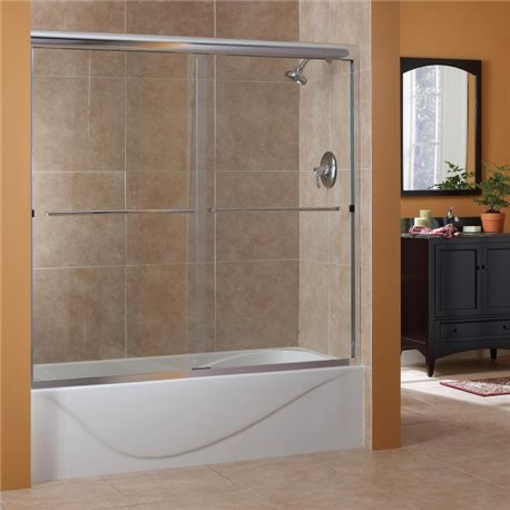 55"H Cove 1/4" Frameless Sliding Tub Door- Clear Glass Fits Opening 48" to 54".