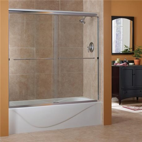 55"H Cove 1/4" Frameless Sliding Tub Door- Clear Glass Fits Opening 54" to 58".