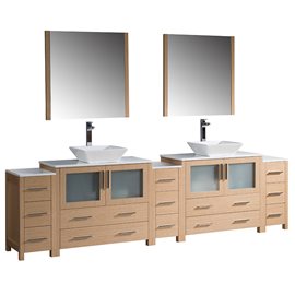 Fresca Torino 108" Light Oak Modern Double Sink Bathroom Vanity w/ Vessel Sinks