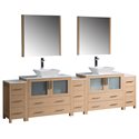 Fresca Torino 108" Light Oak Modern Double Sink Bathroom Vanity w/ Vessel Sinks