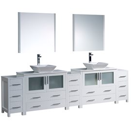 Fresca Torino 108" White Modern Double Sink Bathroom Vanity w/ Vessel Sinks