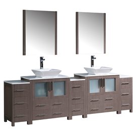 Fresca Torino 96" Gray Oak Modern Double Sink Bathroom Vanity w/ Vessel Sinks